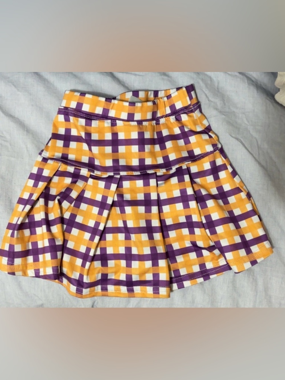Girls Purple and Yellow Plaid Pleated Skirt